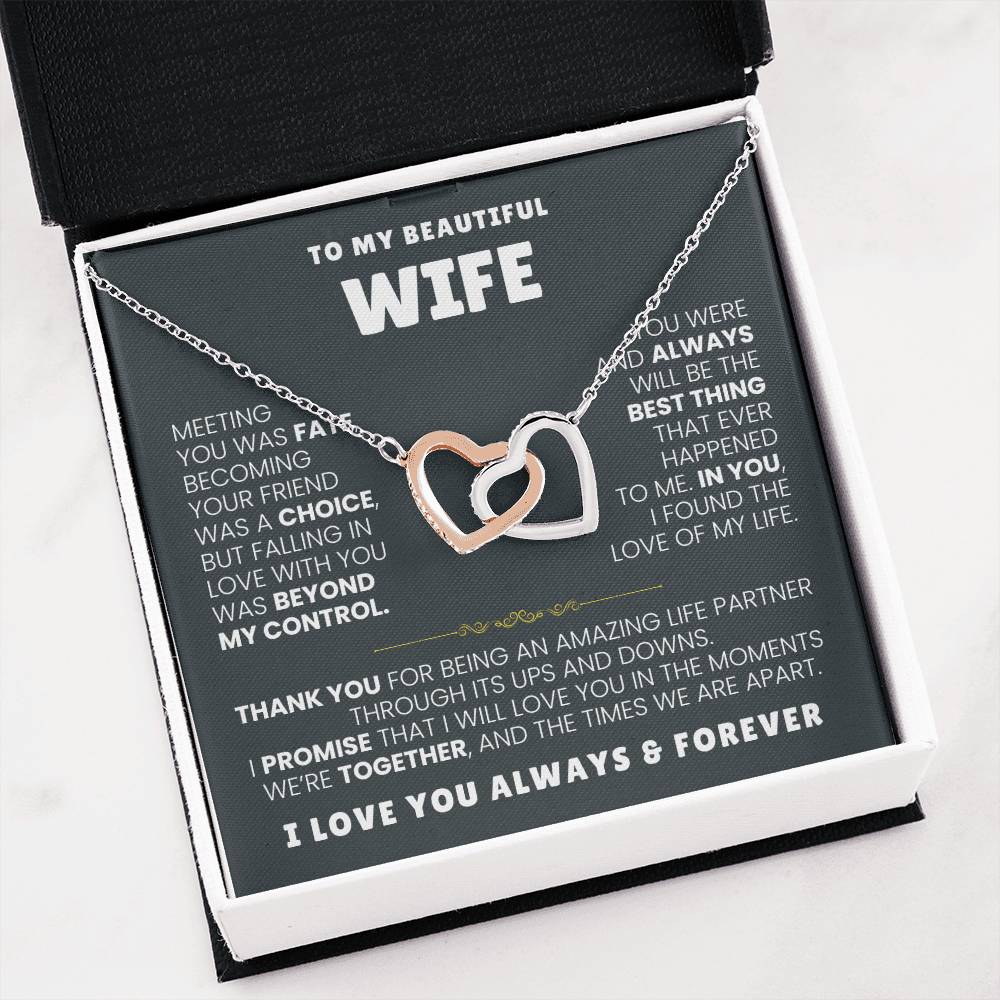 To My Wife Necklace - Surprise Gift from Husband for Birthday, Valentine’s Day & Anniversary - Interlocking Hearts Necklace