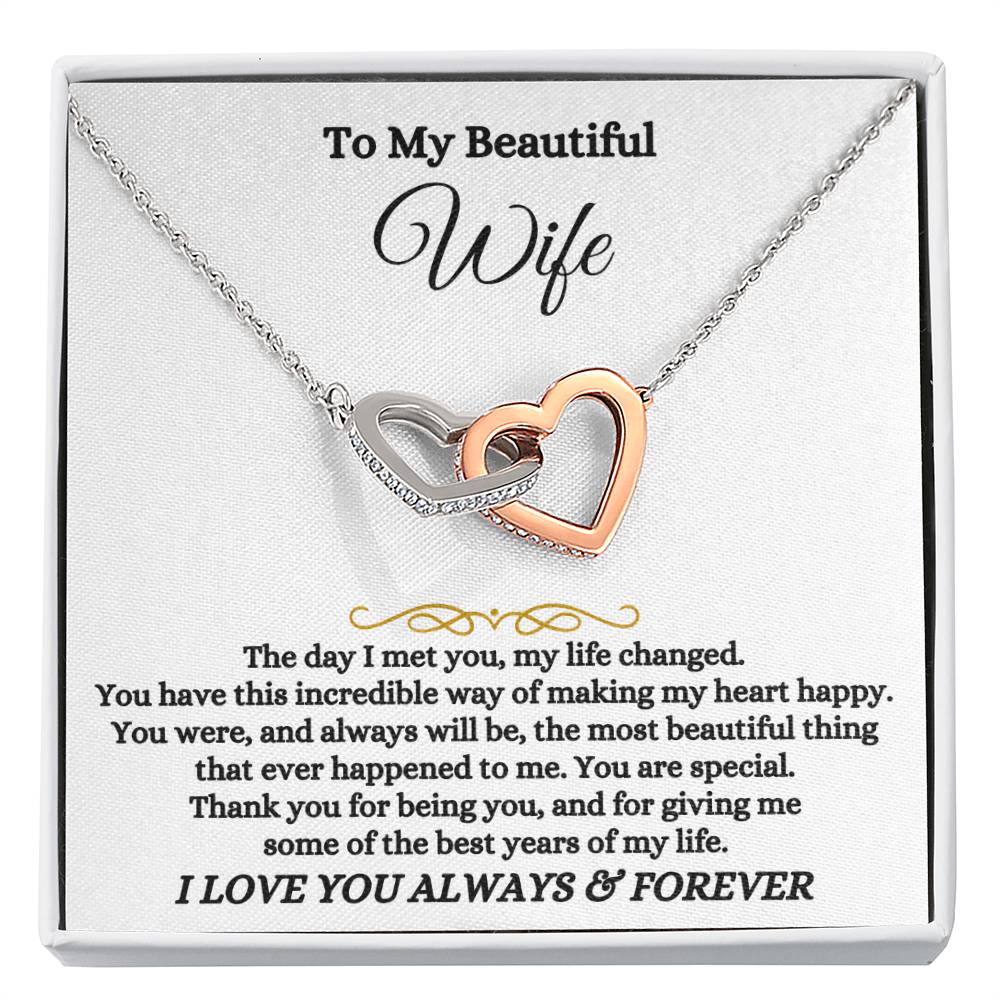 To My Wife Necklace - Meaningful Gift from Husband for Valentine’s Day - Interlocking Hearts Necklace