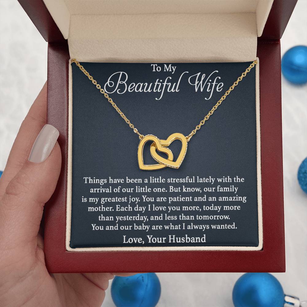 To My Wife Necklace - Romantic Christmas Gift from Husband with Love for Valentine’s Day & Anniversaries - Interlocking Hearts Necklace