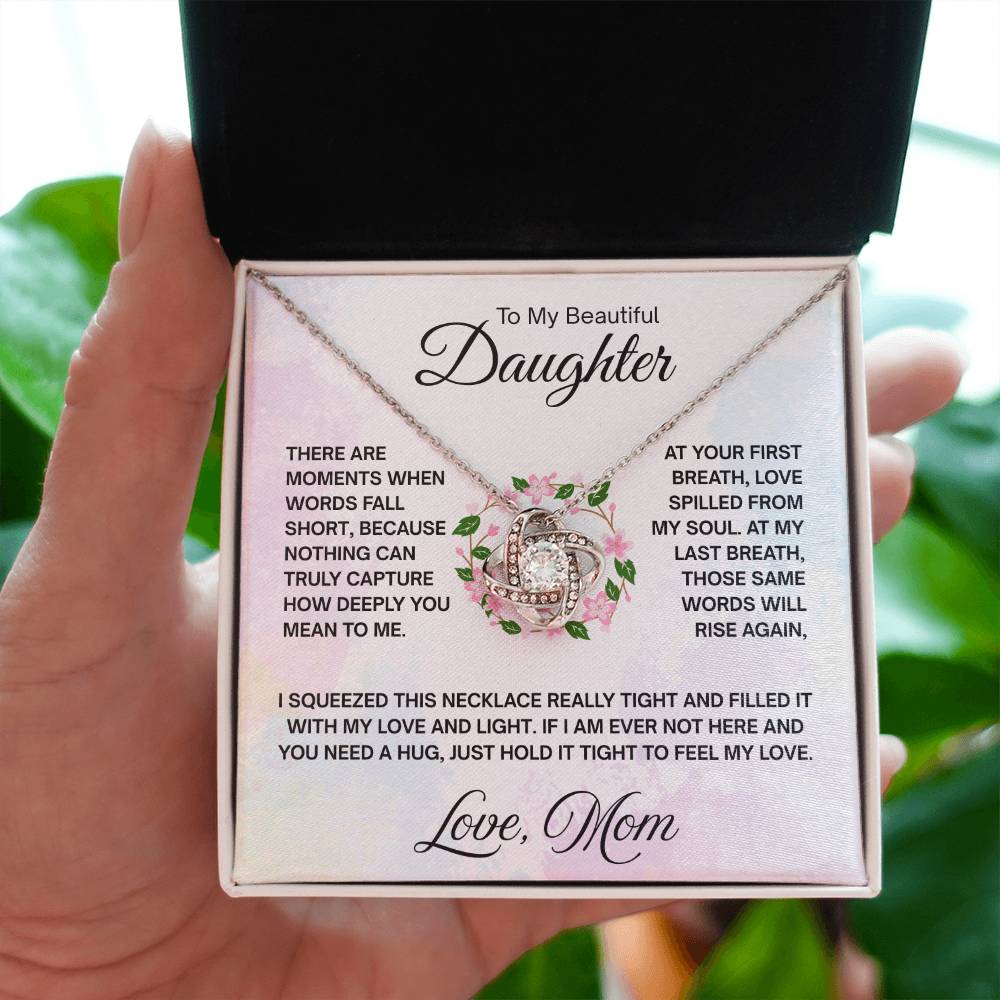 To My Daughter Necklace - Special Gift from Mom for Birthday, Christmas & Proud Mom Moments - Love Knot Necklace