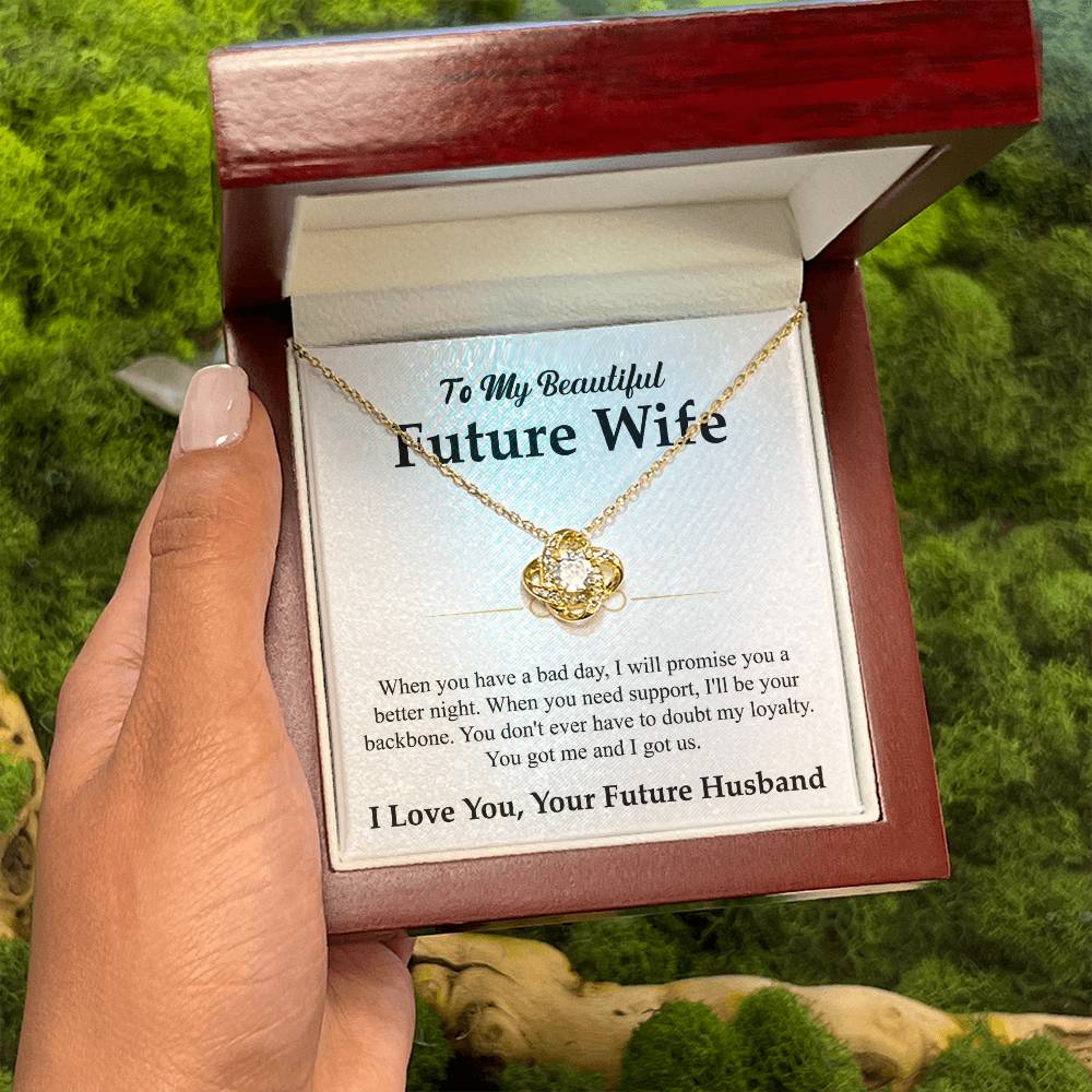 Future Wife Jewelry Gift - Long Lasting Romantic Necklace for Celebrating Love & Upcoming Marriage - Love Knot Necklace