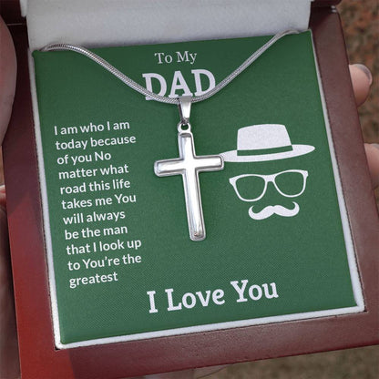 To My Dad Necklace - You're the greatest - Dad Gift from Kids - Artisan Cross Necklace