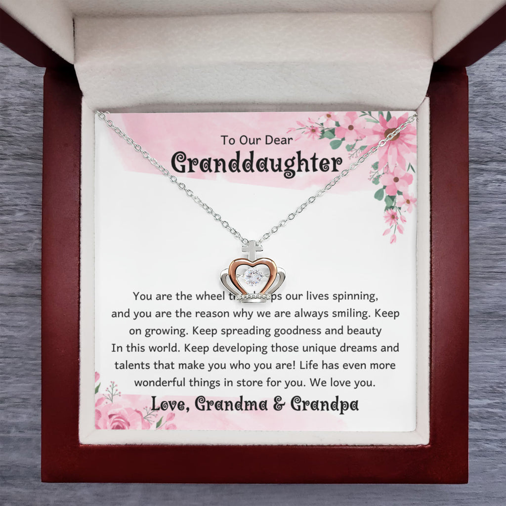 To Our Dear Granddaughter – Birthday & Graduation Gift Jewelry from Grandma & Grandpa – Crown Pendant Necklace