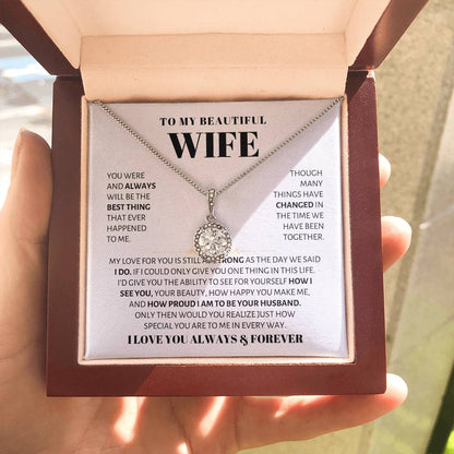 To My Beautiful Wife Necklace - Sweetest Gift for Wife from Husband for Valentine’s Day, Anniversary & Birthday Joy - Eternal Hope Necklace