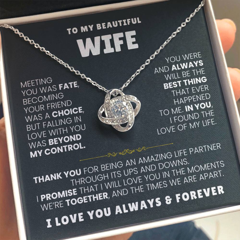 To My Beautiful Wife Necklace - Emotional Jewelry Gift for Wife from Husband to Celebrate Love Every Day - Love Knot Necklace