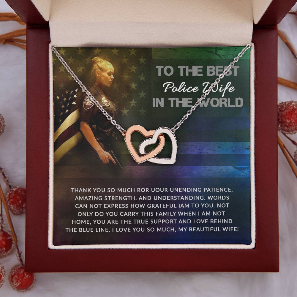 To My Beautiful Police Wife Necklace - Unforgettable Husband Gift, Emotional Jewelry for Anniversary & Valentine’s Day - Interlocking Hearts Necklace