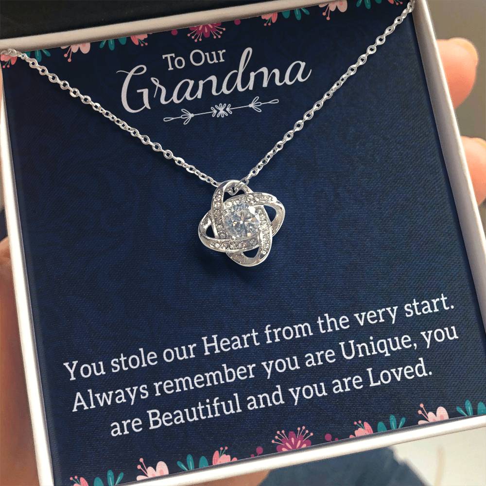 To Our Grandma Necklace - You stole our heart from the very start - Love Knot Necklace