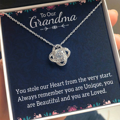 To Our Grandma Necklace - You stole our heart from the very start - Love Knot Necklace