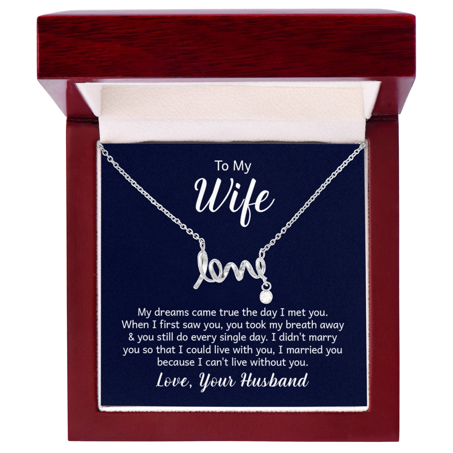 To My Beautiful Wife - Meaningful Jewelry Gift from Husband for Birthday, Valentine’s Day & Anniversary - Scripted Love Necklace