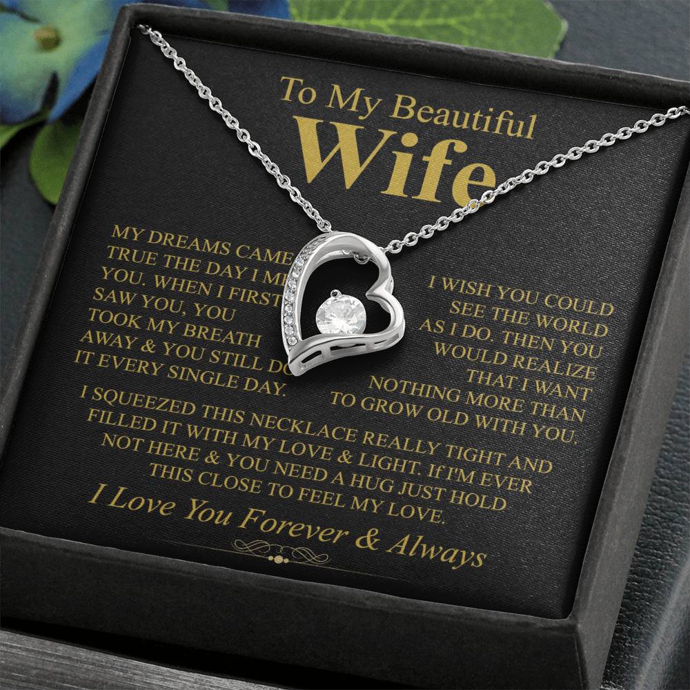 To My Beautiful Wife Necklace - Romantic Keepsake Jewelry Gift from Husband for Special Days & Valentine’s Love - Forever Love Necklace