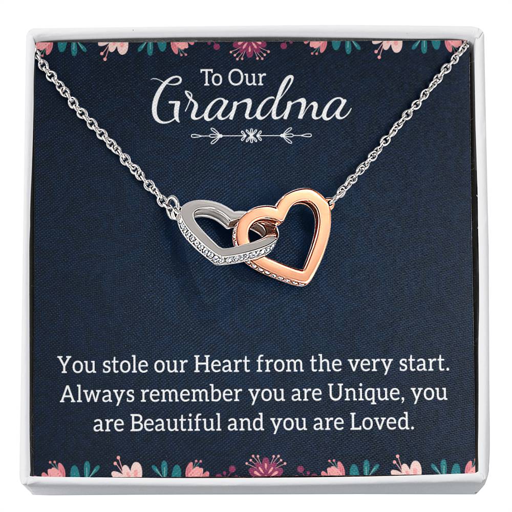 To Our Grandma Necklace - You stole our heart from the very start - Interlocking Hearts Necklace