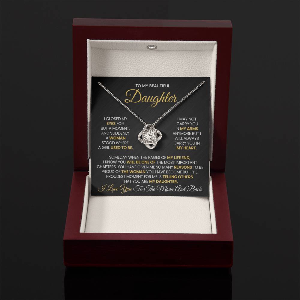 To My Daughter - I love you to the moon and back - Love Knot Necklace Gift for Daughter