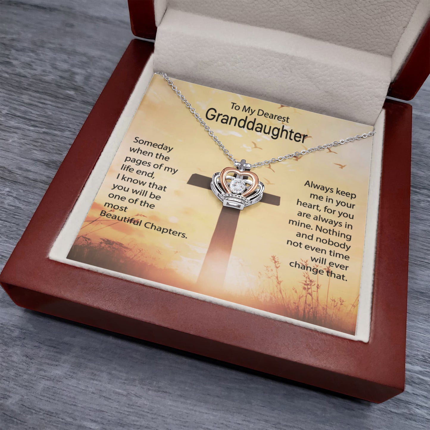 To My Dearest Granddaughter Necklace – Granddaughter Valentine Birthday Jewelry Gift – Crown Pendant Necklace