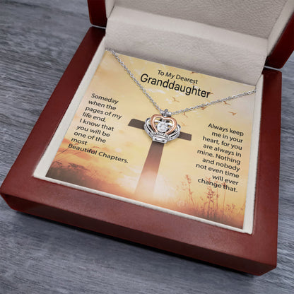 To My Dearest Granddaughter Necklace – Granddaughter Valentine Birthday Jewelry Gift – Crown Pendant Necklace