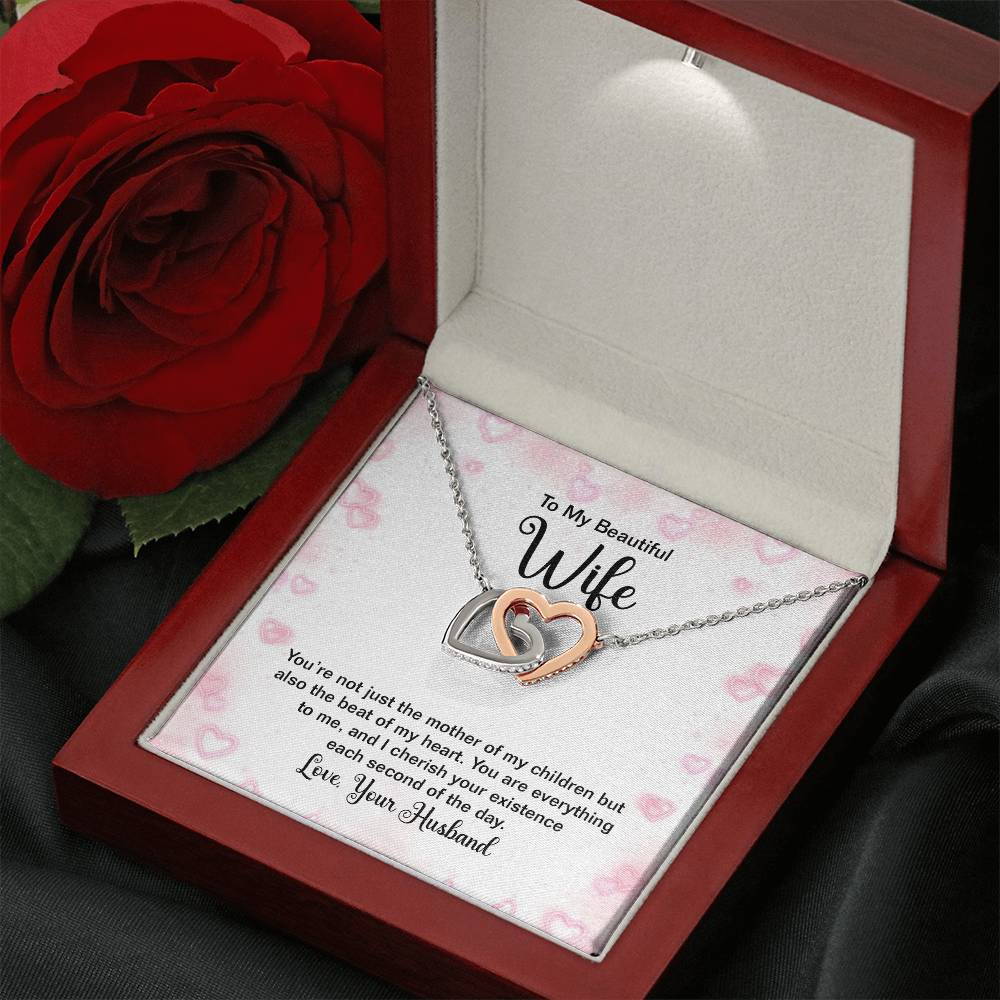 To My Beautiful Wife Necklace - Best Surprise Gift for Wife from Husband for Anniversary, Christmas & Valentine’s Day - Interlocking Hearts Necklace