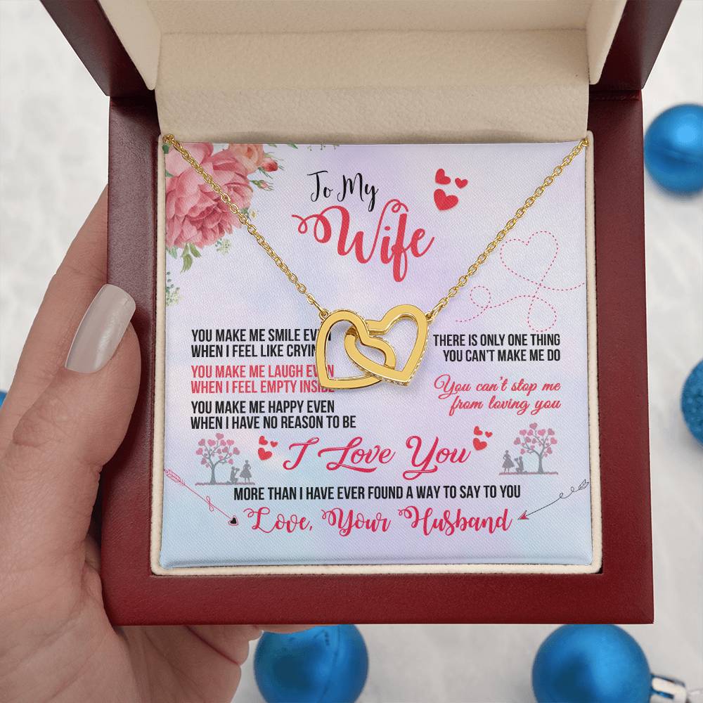 To My Beautiful Wife Necklace - Unforgettable Husband Gift, Emotional Jewelry for Anniversary & Valentine’s Day - Interlocking Hearts Necklace
