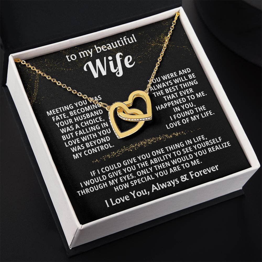 To My Wife Necklace - Forever Love Jewelry Gift from Husband for Birthday, Anniversary & Valentine’s Day - Interlocking Hearts Necklace