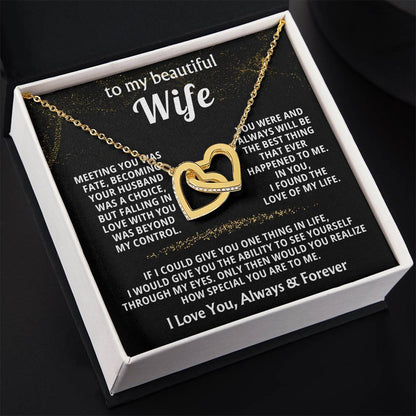 To My Wife Necklace - Forever Love Jewelry Gift from Husband for Birthday, Anniversary & Valentine’s Day - Interlocking Hearts Necklace