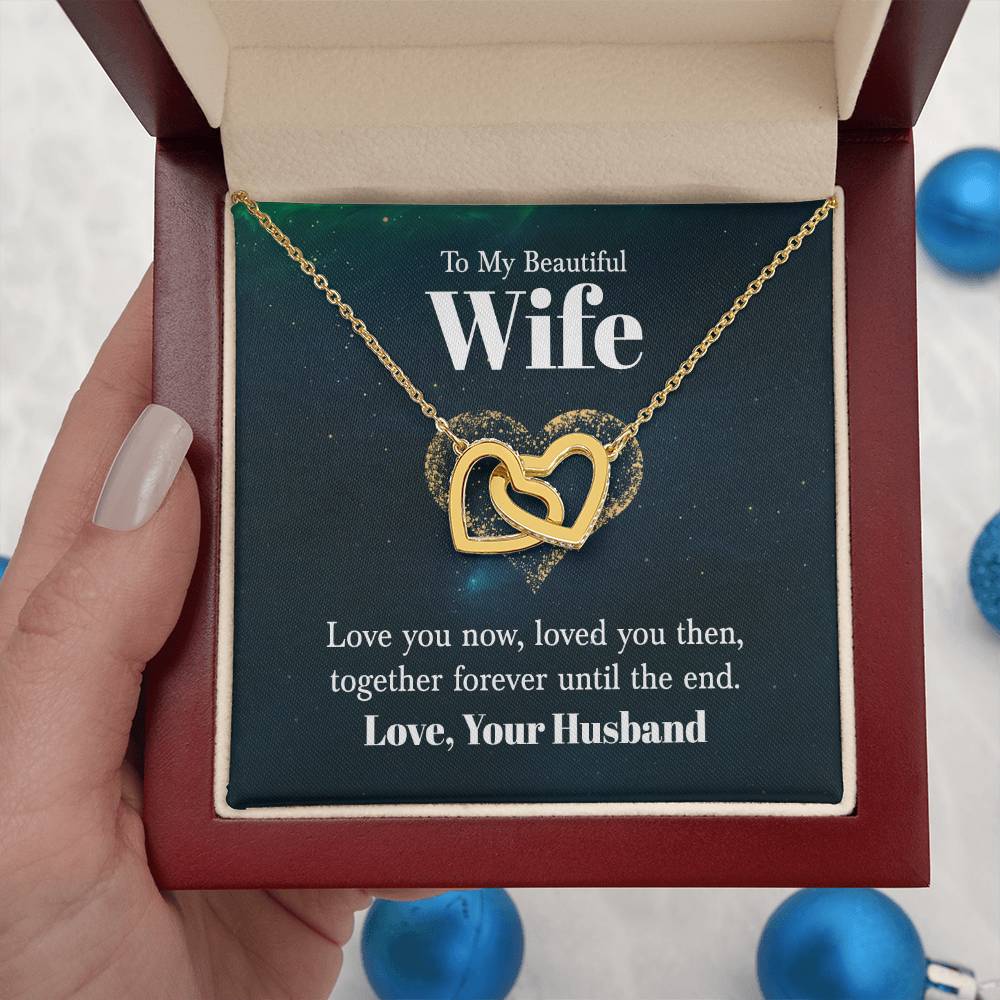 To My Beautiful Wife Necklace - Emotional Love Jewelry Gift from Husband for Valentine’s Day & Birthday Happiness - Interlocking Hearts Necklace