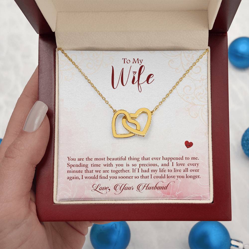 To My Wife Necklace - Emotional Love Jewelry Gift from Husband for Valentine’s Day & Birthday Happiness - Interlocking Hearts Necklace