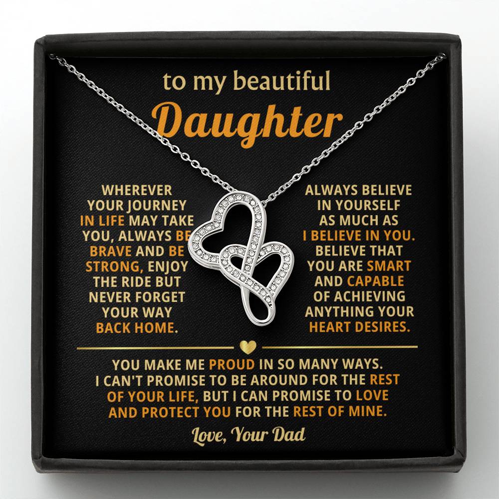 To My Daughter Necklace – Graduation & Christmas Gift from Father – Heart-to-heart Pendant Necklace