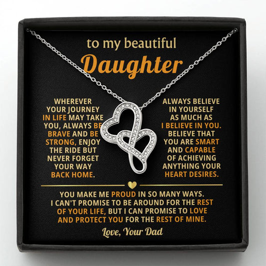 To My Daughter Necklace – Graduation & Christmas Gift from Father – Heart-to-heart Pendant Necklace