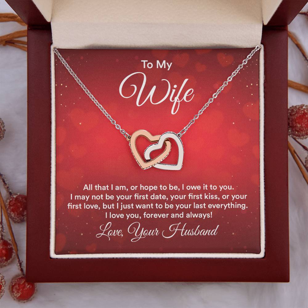 To My Wife Necklace - Beautiful Wife Jewelry Gift for Birthday, Valentine’s Day & Special Romantic Moments - Interlocking Hearts Necklace