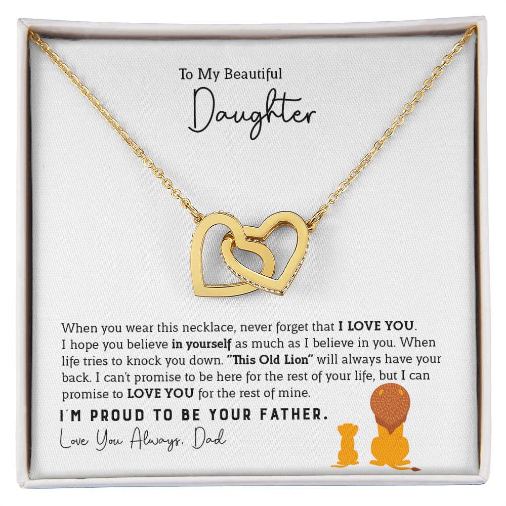 To My Daughter Necklace - Beautiful Daughter Jewelry for Birthday & Proud Dad Moments - Interlocking Hearts Necklace