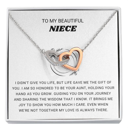 To My Beautiful Niece - I am so honored to be you aunt - Gift for Niece from Aunt - Interlocking Hearts Necklace