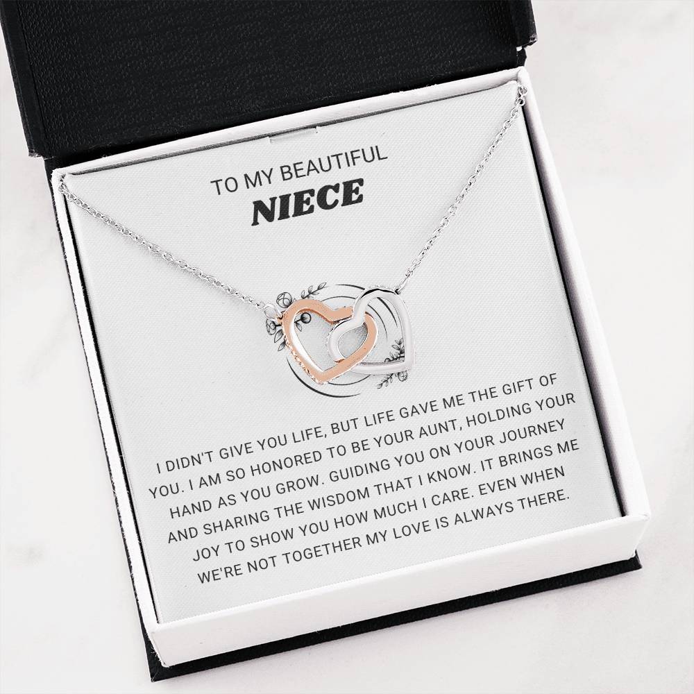 To My Beautiful Niece - I am so honored to be you aunt - Gift for Niece from Aunt - Interlocking Hearts Necklace
