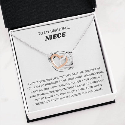 To My Beautiful Niece - I am so honored to be you aunt - Gift for Niece from Aunt - Interlocking Hearts Necklace