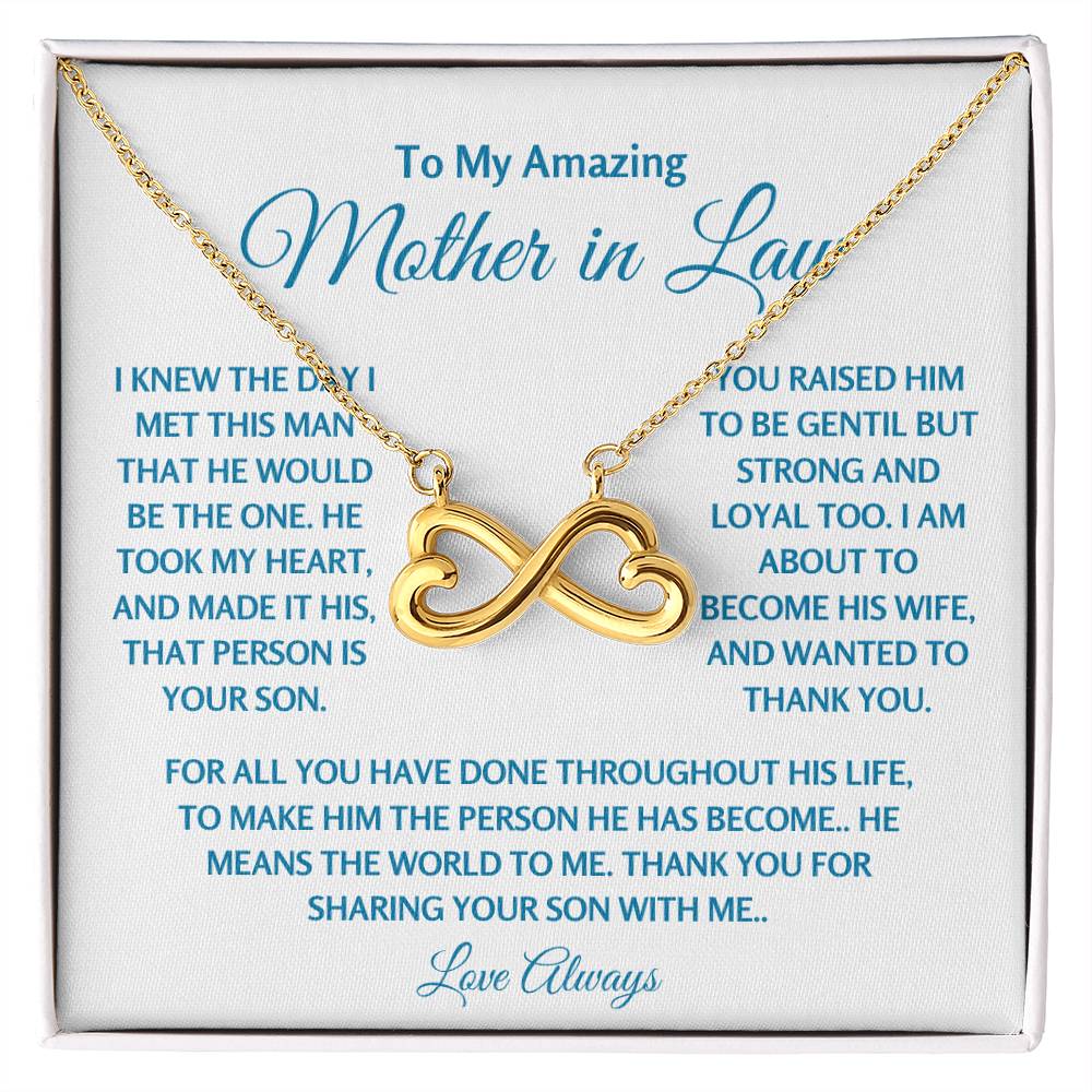 To My Amazing Mother In Law - Gift for MIL - Thank you for sharing your son with me - Endless Love Necklace