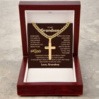To My Grandson - Just hold this close to feel my love - Grandson Gift from Grandma - Artisan Cross with Cuban Link Chain