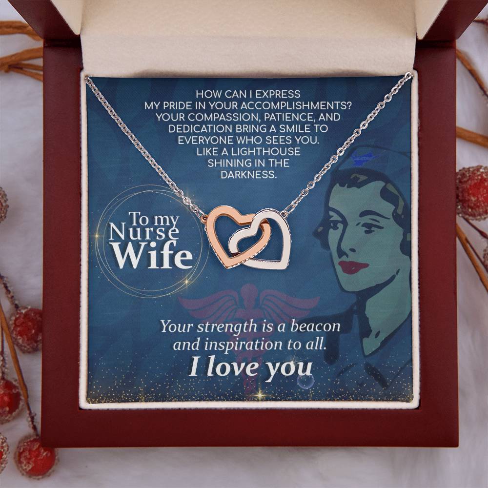 To My Nurse Wife Necklace - Romantic Keepsake Jewelry Gift from Husband for Special Days & Valentine’s Love - Interlocking Hearts Necklace