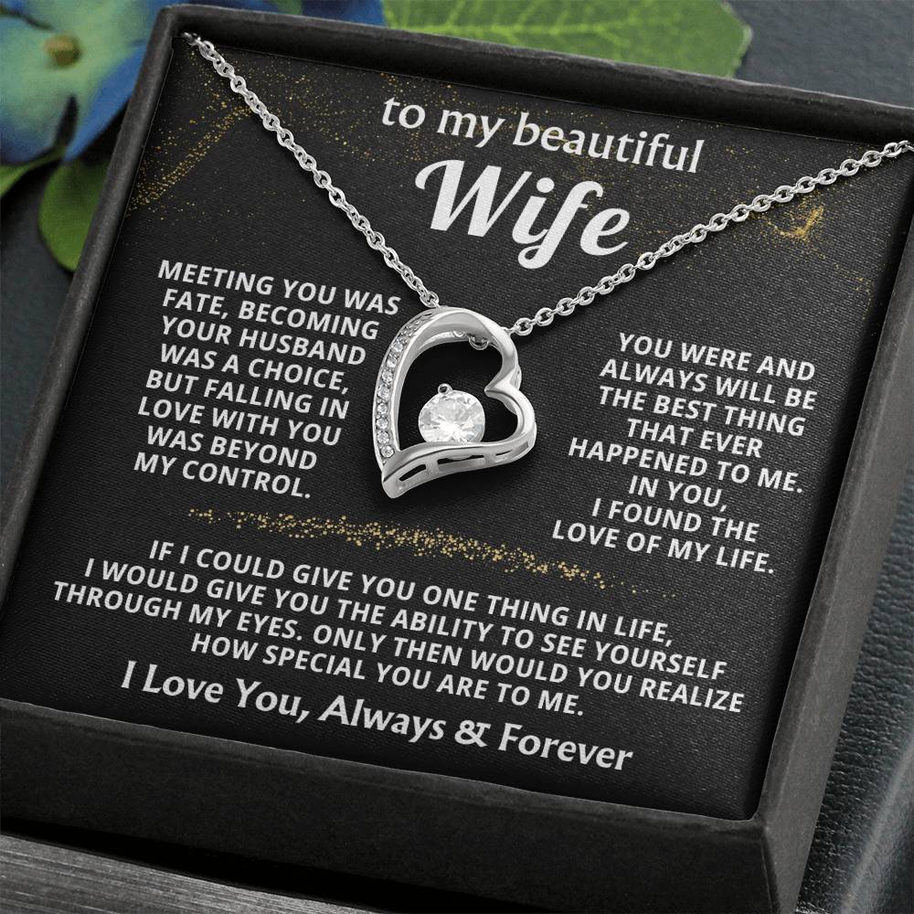 To My Beautiful Wife Necklace - Sweet Emotional Gift for Wife from Husband on Birthday, Anniversary & Valentine’s Day - Forever Love Necklace