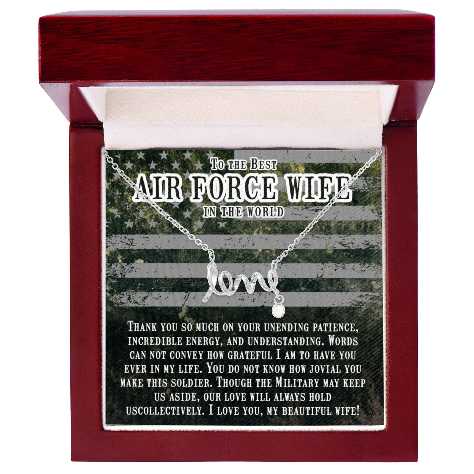 To My Air Force Wife Gift from Husband - Scripted Love Necklace