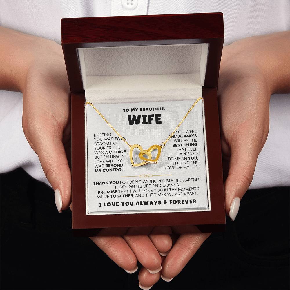 To My Wife Necklace - Holiday & Valentine’s Day Gift from Husband - Interlocking Hearts Necklace