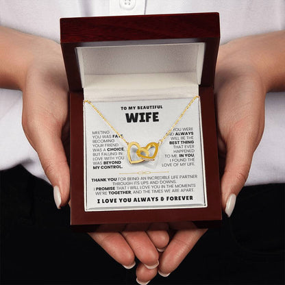 To My Wife Necklace - Holiday & Valentine’s Day Gift from Husband - Interlocking Hearts Necklace