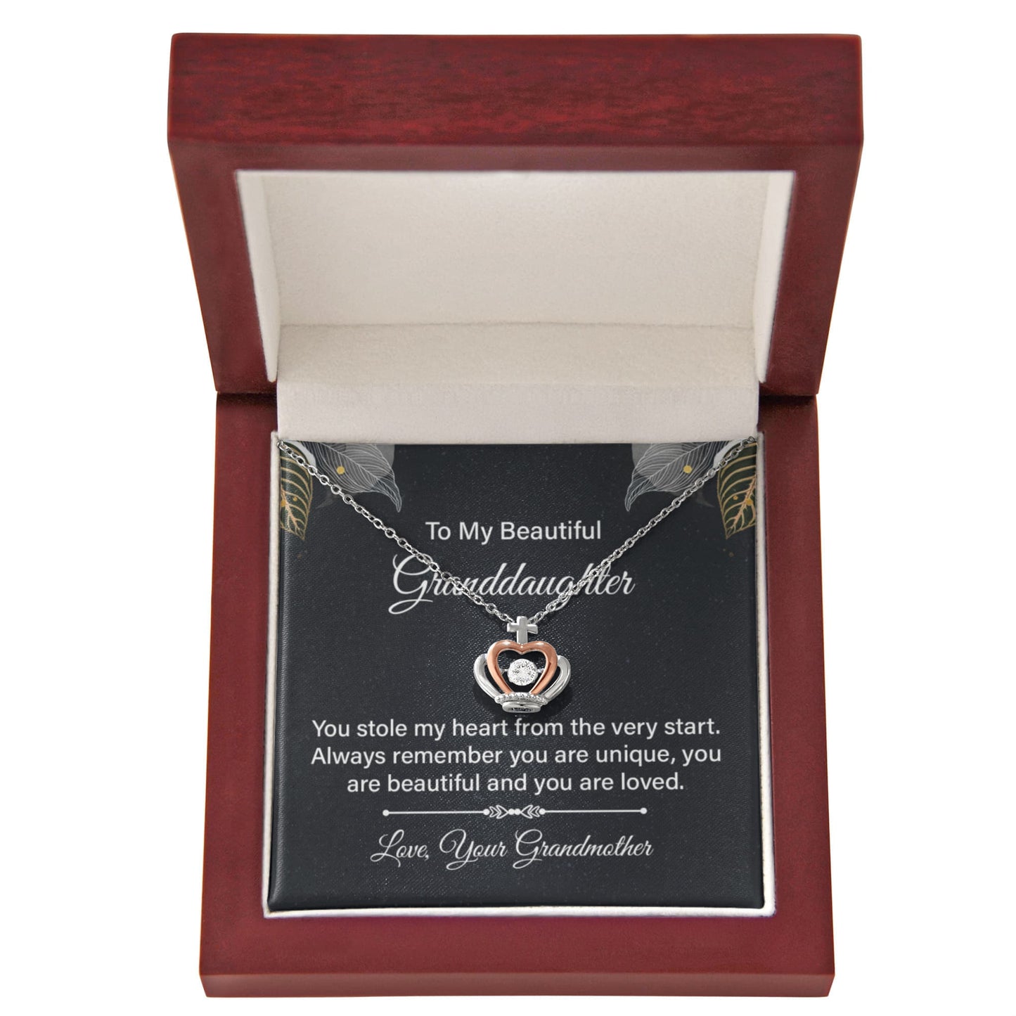 To My Granddaughter Necklace – Birthday & Valentine’s Gift from Grandma – Crown Pendant Necklace
