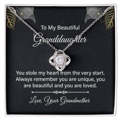 To My Granddaughter Necklace – Gift from Grandmother for Any Special Occasion – Love Knot Necklace