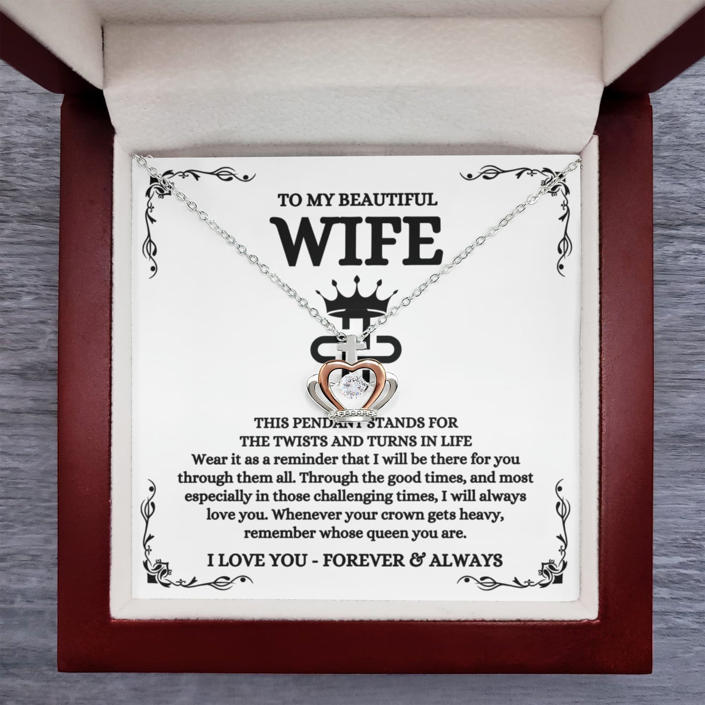 To My Wife Necklace - Romantic Birthday Gift from Husband - Crown Pendant Necklace