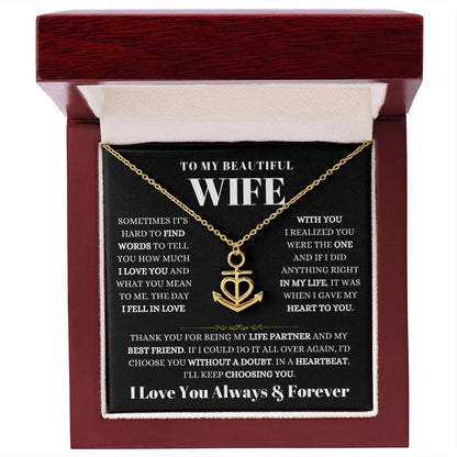 To My Beautiful Wife Necklace - Romantic Husband to Wife Jewelry for Birthday, Valentine’s Day & Special Celebrations - Anchor Pendant Necklace