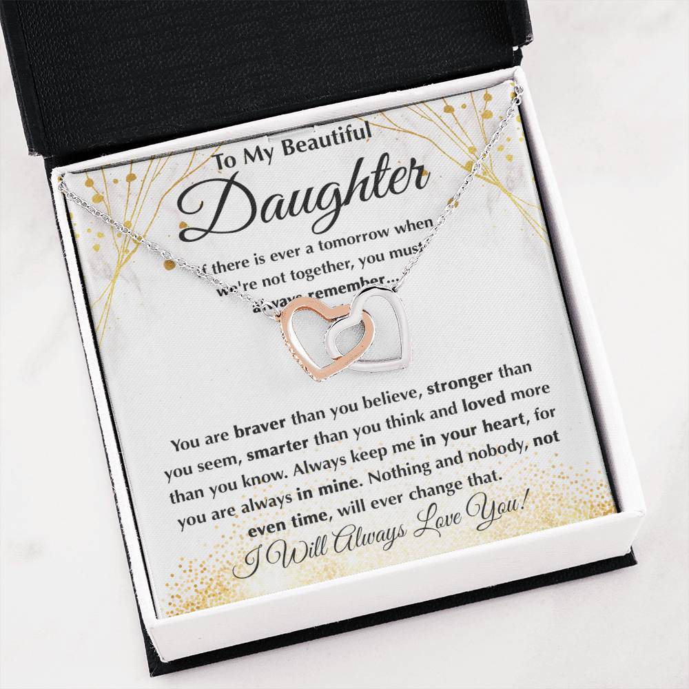To My Daughter Necklace – Daughter Graduation & Birthday Present – Interlocking Hearts Necklace