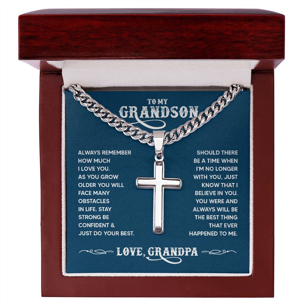 To My Grandson - Always remember how much I love you Artisan Cross with Cuban Link Chain