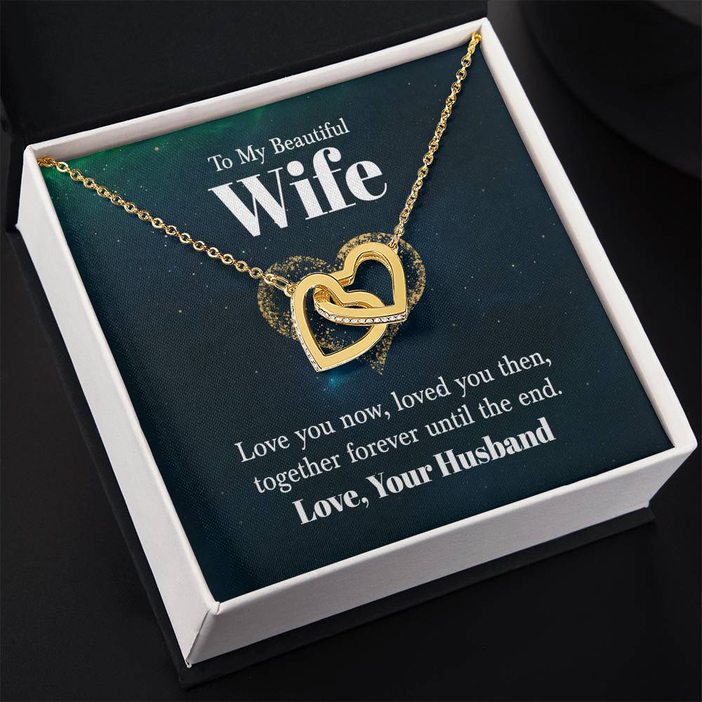 To My Beautiful Wife Necklace - Emotional Love Jewelry Gift from Husband for Valentine’s Day & Birthday Happiness - Interlocking Hearts Necklace