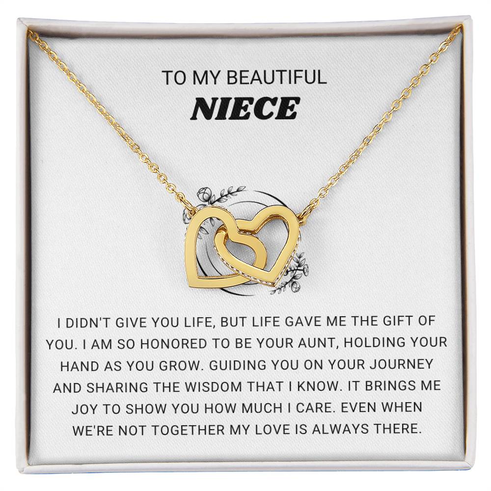 To My Beautiful Niece - I am so honored to be you aunt - Gift for Niece from Aunt - Interlocking Hearts Necklace