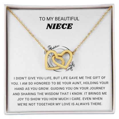 To My Beautiful Niece - I am so honored to be you aunt - Gift for Niece from Aunt - Interlocking Hearts Necklace