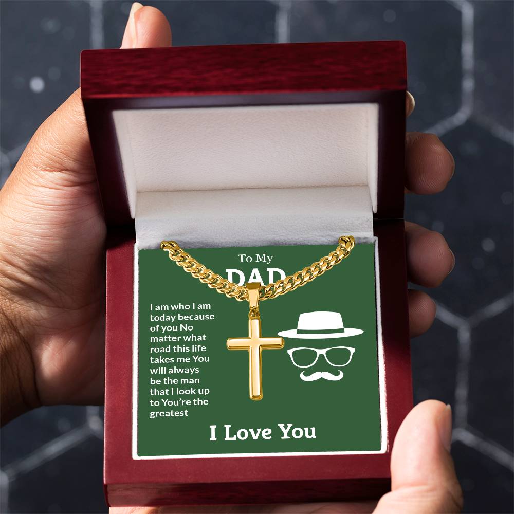 To My Dad Necklace - You're the greatest - Dad Gift from Kids - Artisan Cross with Cuban Link Chain