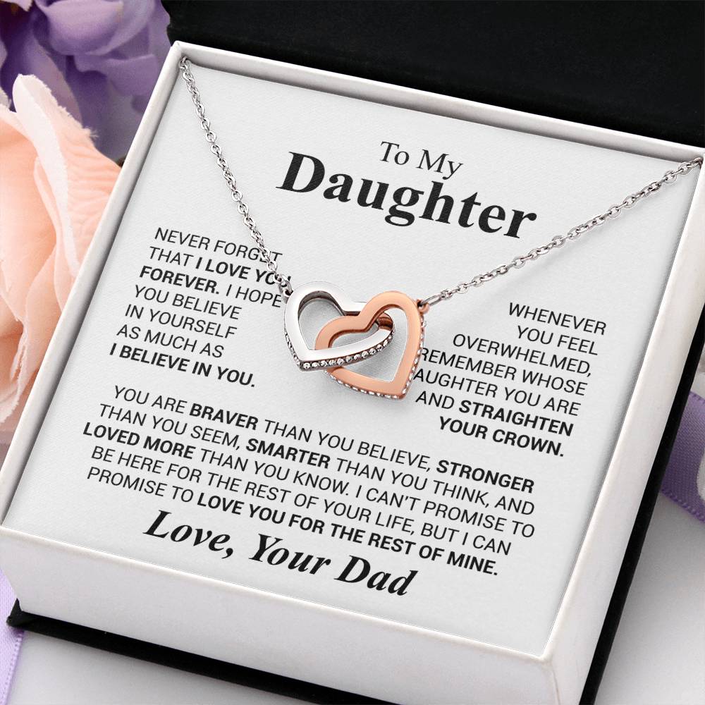 To My Daughter Necklace - Father to Daughter Gift for Graduation, Birthday & Big Life Moments - Interlocking Hearts Necklace