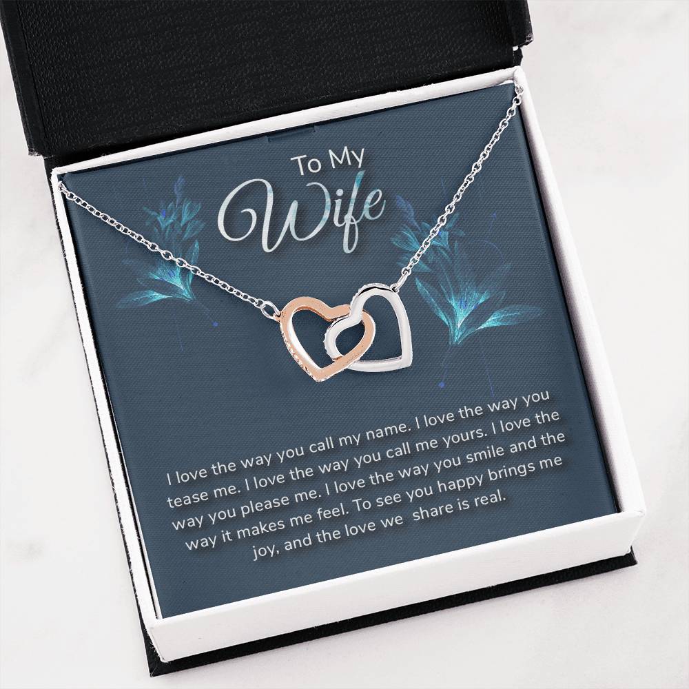 To My Wife Necklace - Romantic Everyday Jewelry Gift from Husband for Birthday, Valentine’s Day & Just Because - Interlocking Hearts Necklace